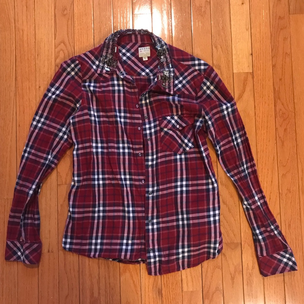 Guess Plaid Shirt w. Studded Collar Detail